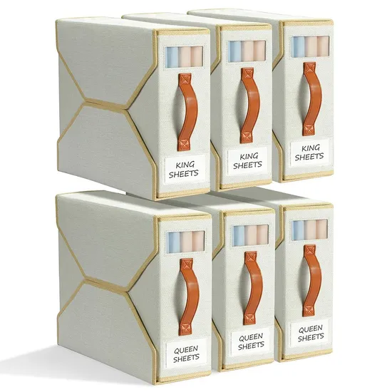 6 Pack Fabric Sheet Set Storage Box with Window for Home Organization