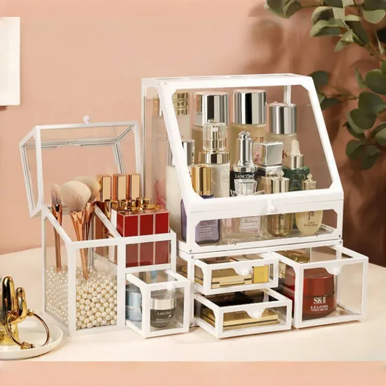Modern Luxury Glass Cosmetic Organizer for Classy Makeup Display