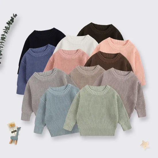 Autumn Infant Toddler Solid Color Boys Girls Clothes Long Sleeve 100%Cotton Knit Sweater 