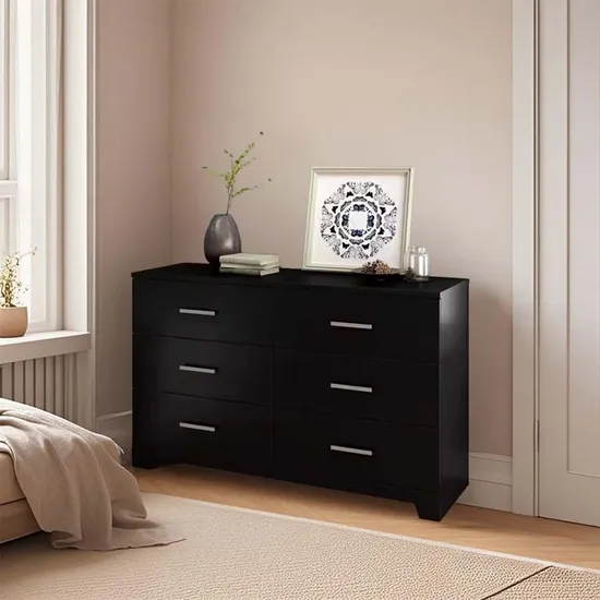 Wooden 6 High Quality Home Furniture Wood Storage Functional Black Chest of Drawers Dresser 