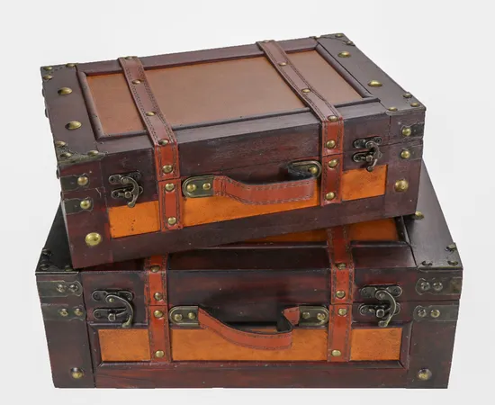 Antique Wooden Suitcase Set/2, Vintage Luggage Storage Box, Home Decor Organizer Dress