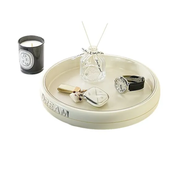 Rotating Tray in European Creamy Style: for Entrance Hall Cosmetics, Skincare, and Perfect for Camping Fruit and Drinks Storage 