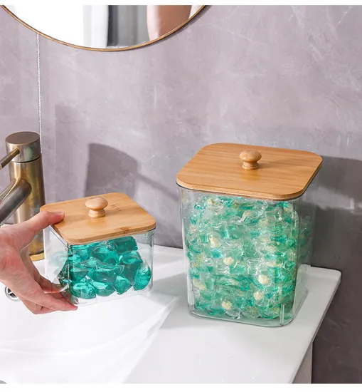 Laundry Pod & Detergent Containers: Dryer Sheet Holder with Lids & Labels, Complete Set for Laundry Room, Bamboo 