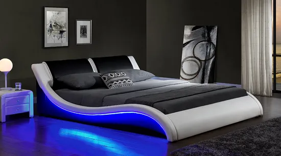 Willsoon Wholesale Modern Design Bedroom Bed Double/King Size Bed with LED Light S