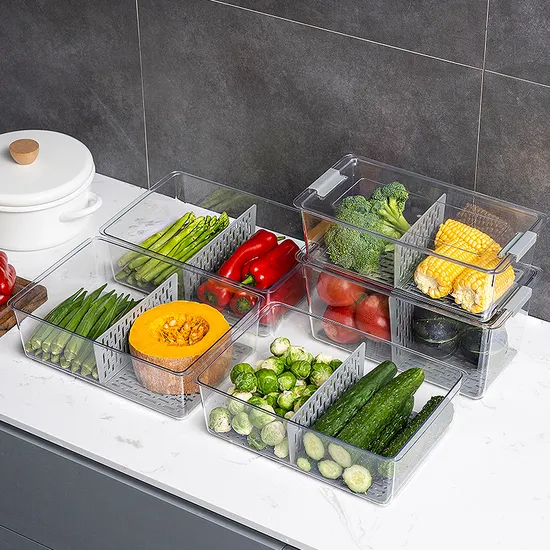 Fridge Stackable Organizer Bins Plastic Storage Containers for Fruits, Drinks, Produce, Vegetable 